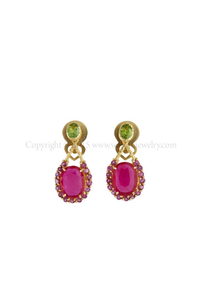 Ruby Facet and Peridot Facet Earrings by Warutti