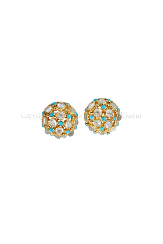 Perhnite Cabochon and Turquoise Earrings by Warutti