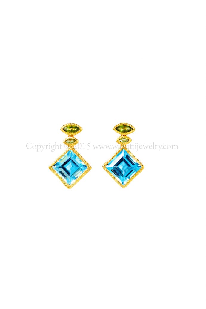 Blue Topaz and Peridot Earrings by Warutti