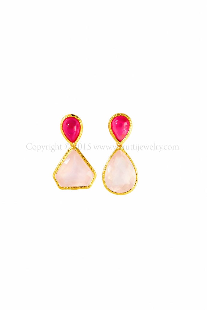 Rose Quartz and Ruby Earrings by Warutti