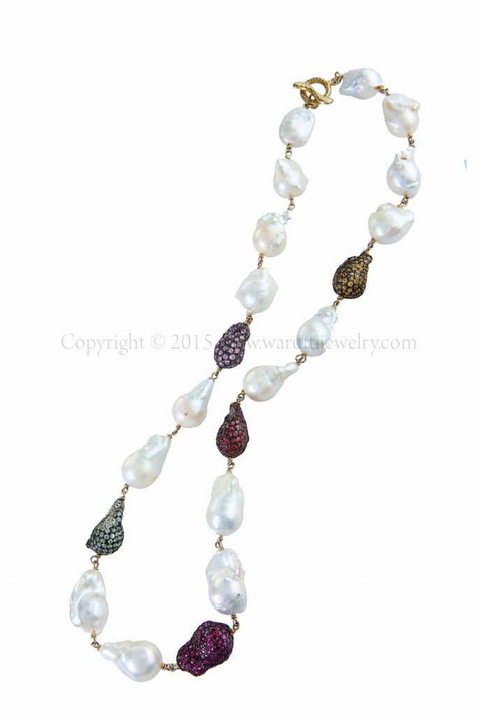 Baroque Fresh Water Pearl and Sapphire Necklace by Warutti