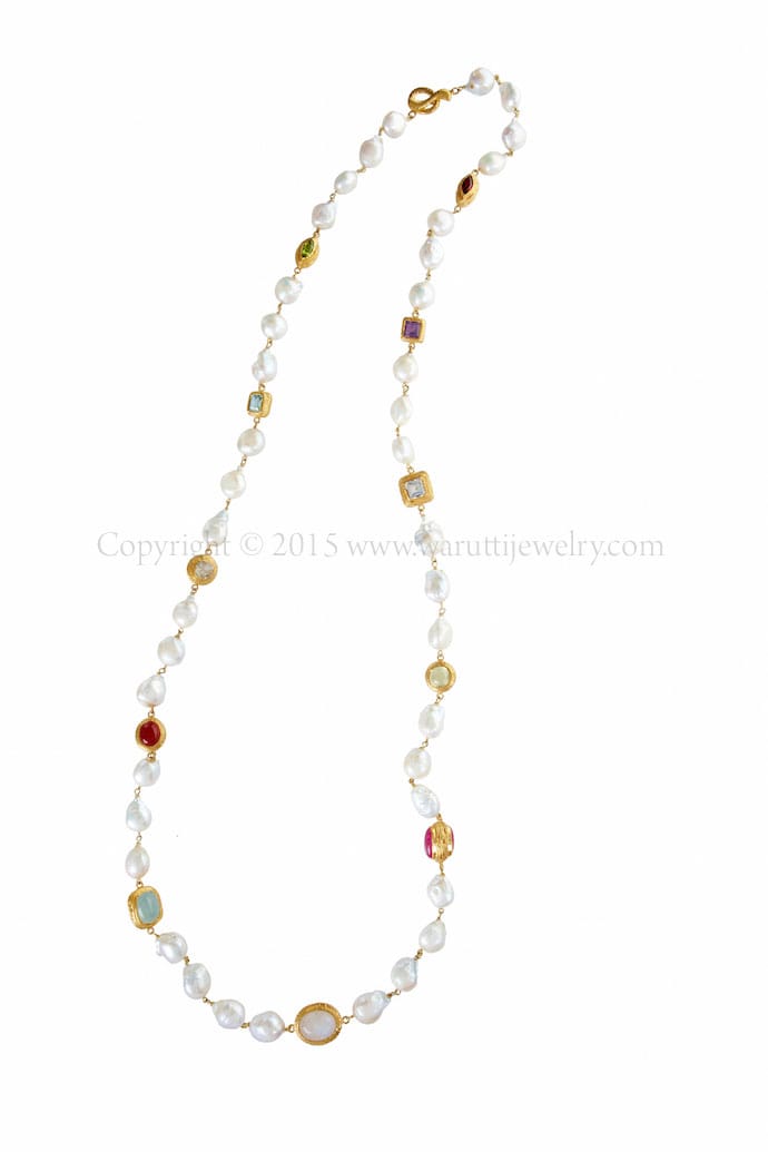 Fresh Water Pearl and Gems Necklace by Warutti