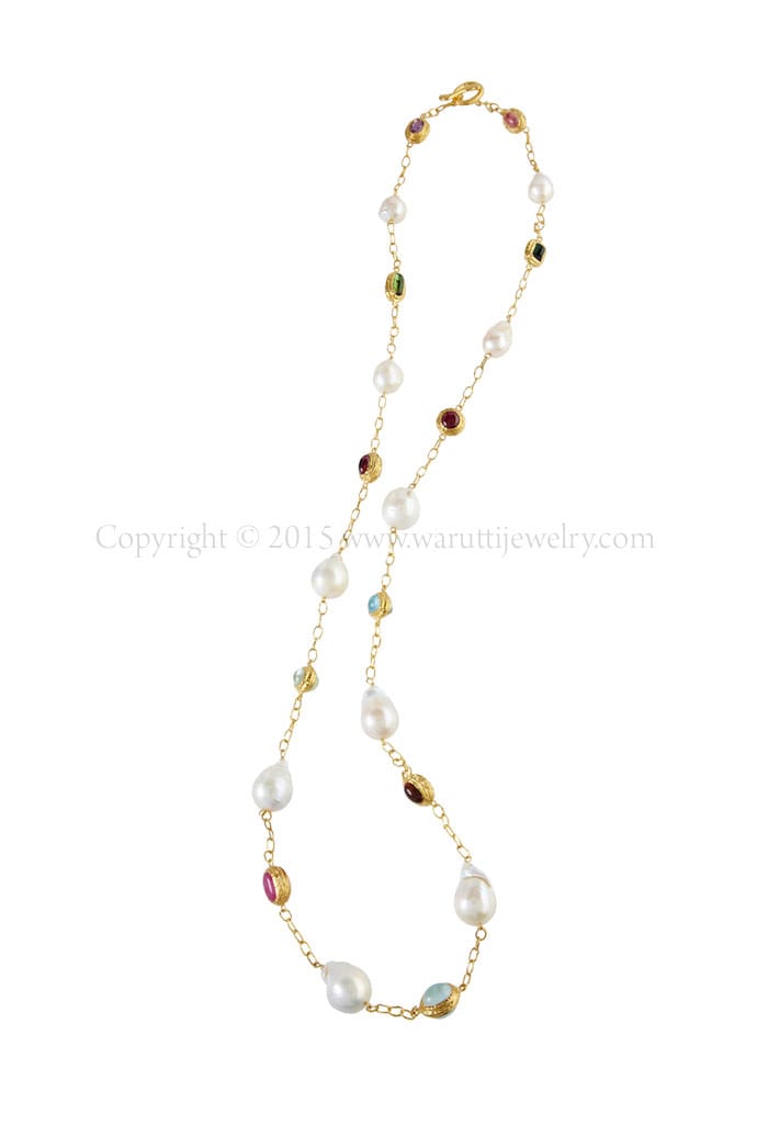 Fresh Water Pearl and Fancy Gemstones Necklace by Warutti