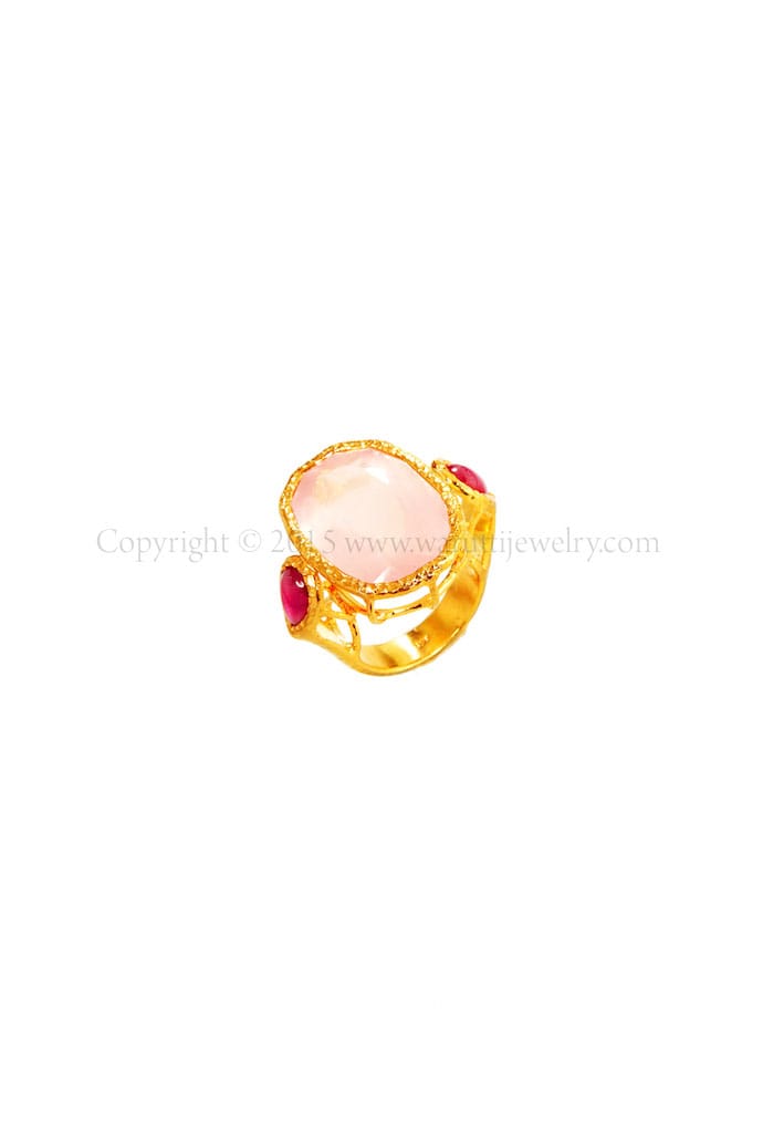 Rose Quartz and Ruby Ring by Warutti